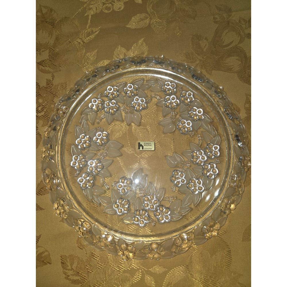 Home Beautiful Germany Crystal Hostess Platter Frosted Floral‎ Embossed  13.5 In